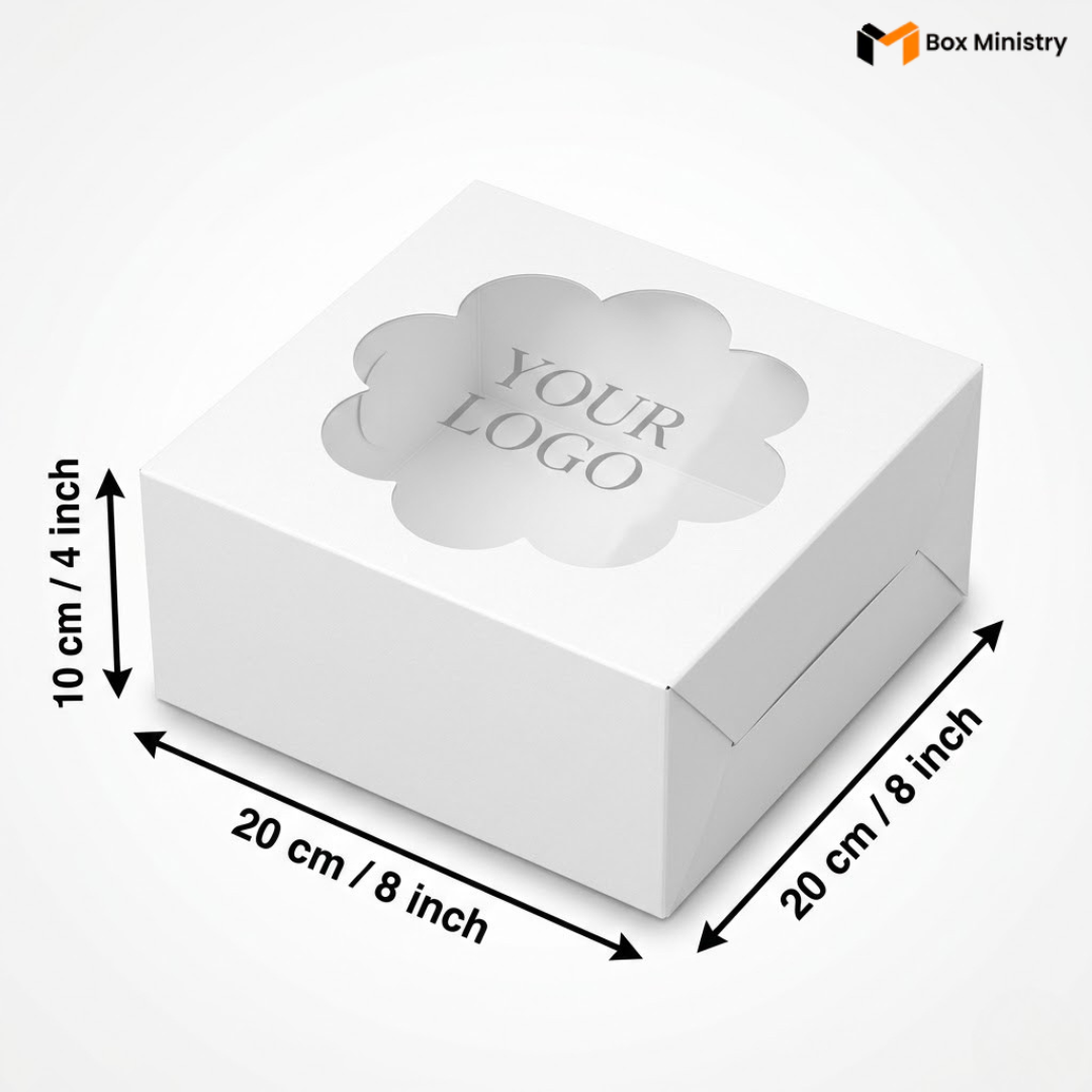 Flower Window White Color Cake Box | ITC Quality | Free Logo Print