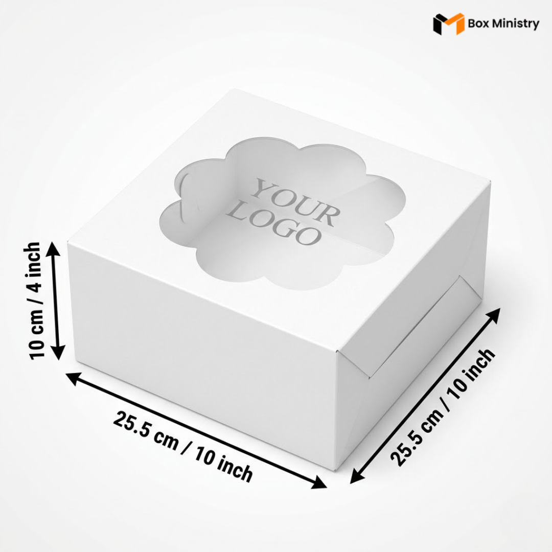 Flower Window White Color Cake Box | ITC Quality | Free Logo Print