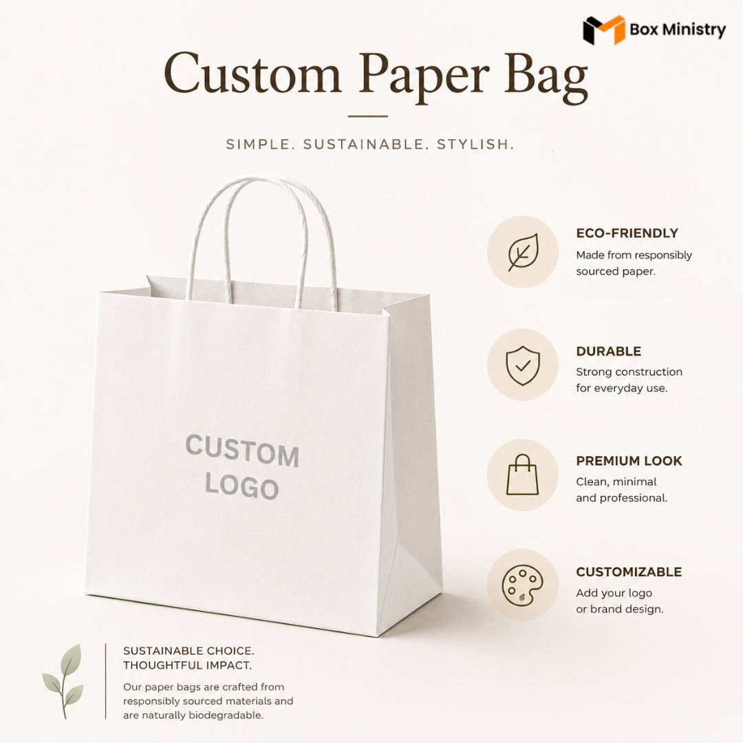 White Carry Paper Bag | Strong Handle Carry Bag for Cakes & Retail