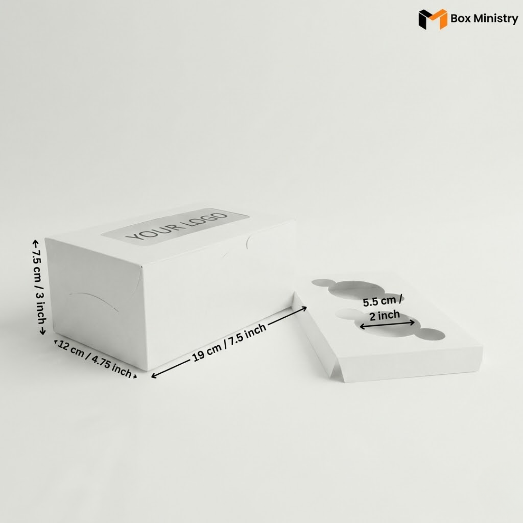  White 2-cavity cupcake box without handle, closed lid, straight-on product view