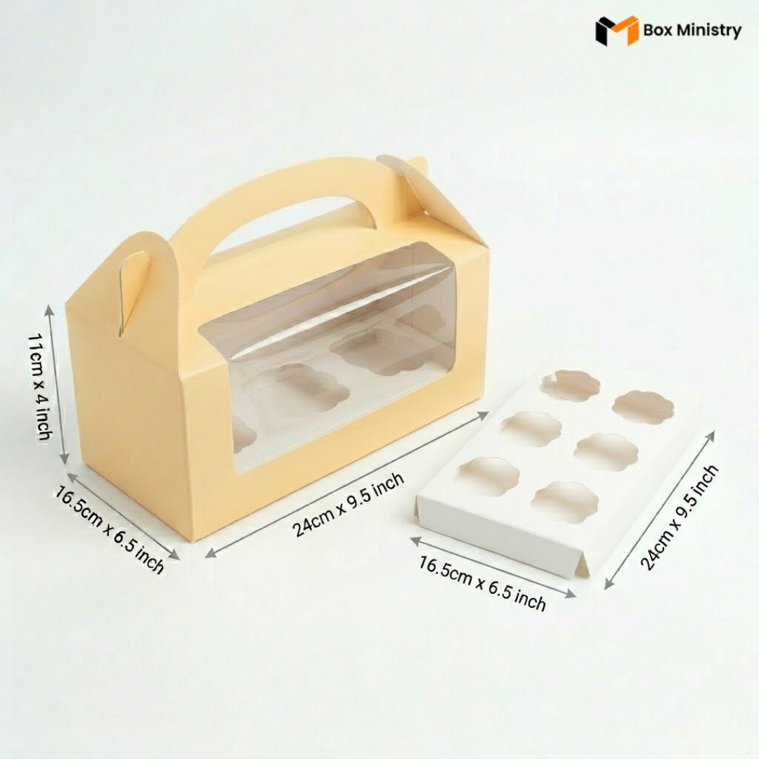 Yellow Color Cupcake Box | With Handle & Without Handle
