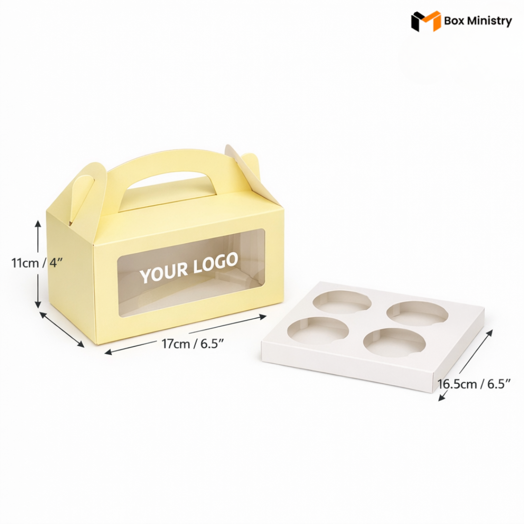 Yellow Color Cupcake Box | With Handle & Without Handle