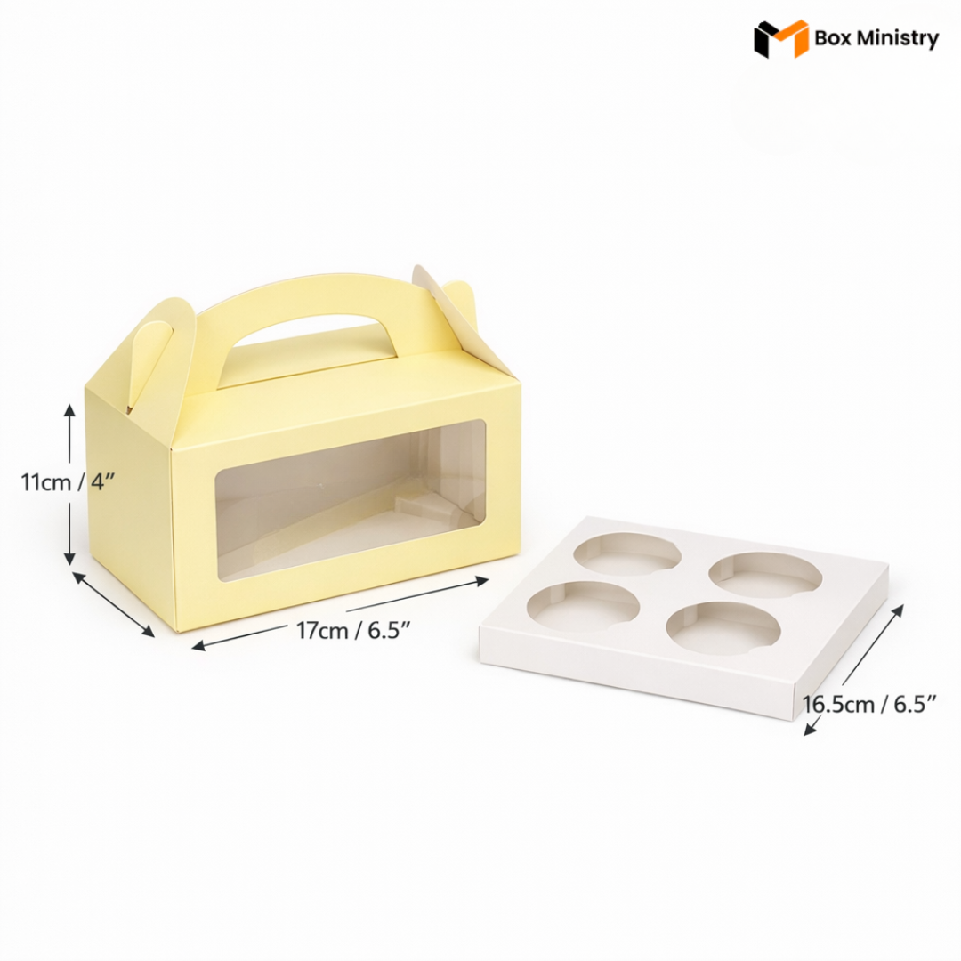 Yellow Color Cupcake Box | With Handle & Without Handle
