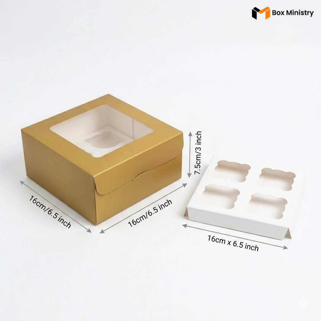 Matte Gold Color Cupcake Box | With Handle & Without Handle