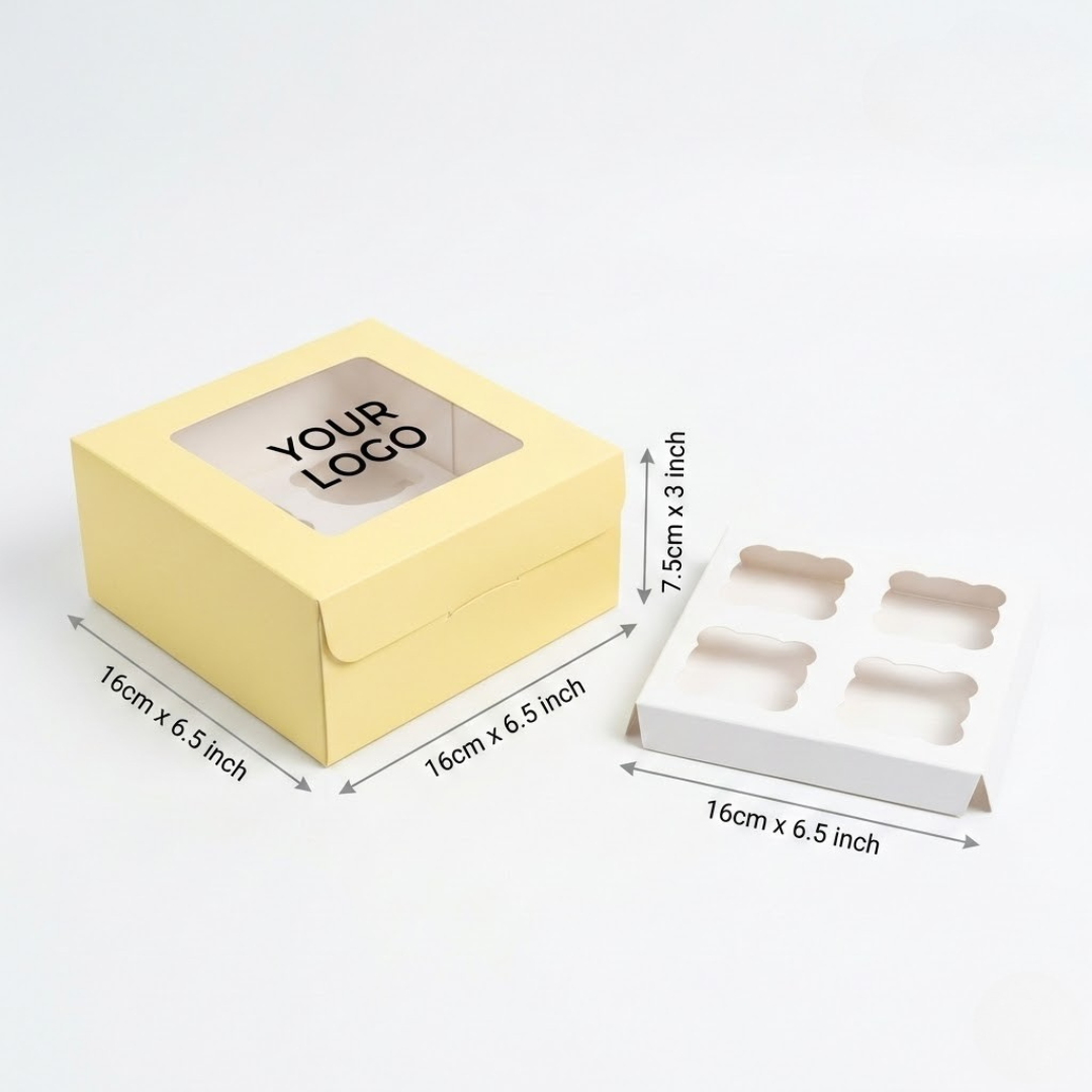 Yellow Color Cupcake Box | With Handle & Without Handle