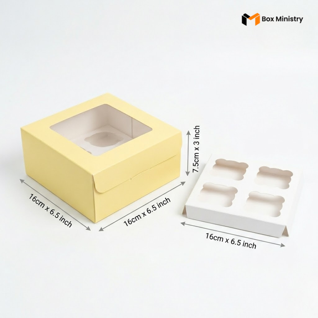 Yellow Color Cupcake Box | With Handle & Without Handle