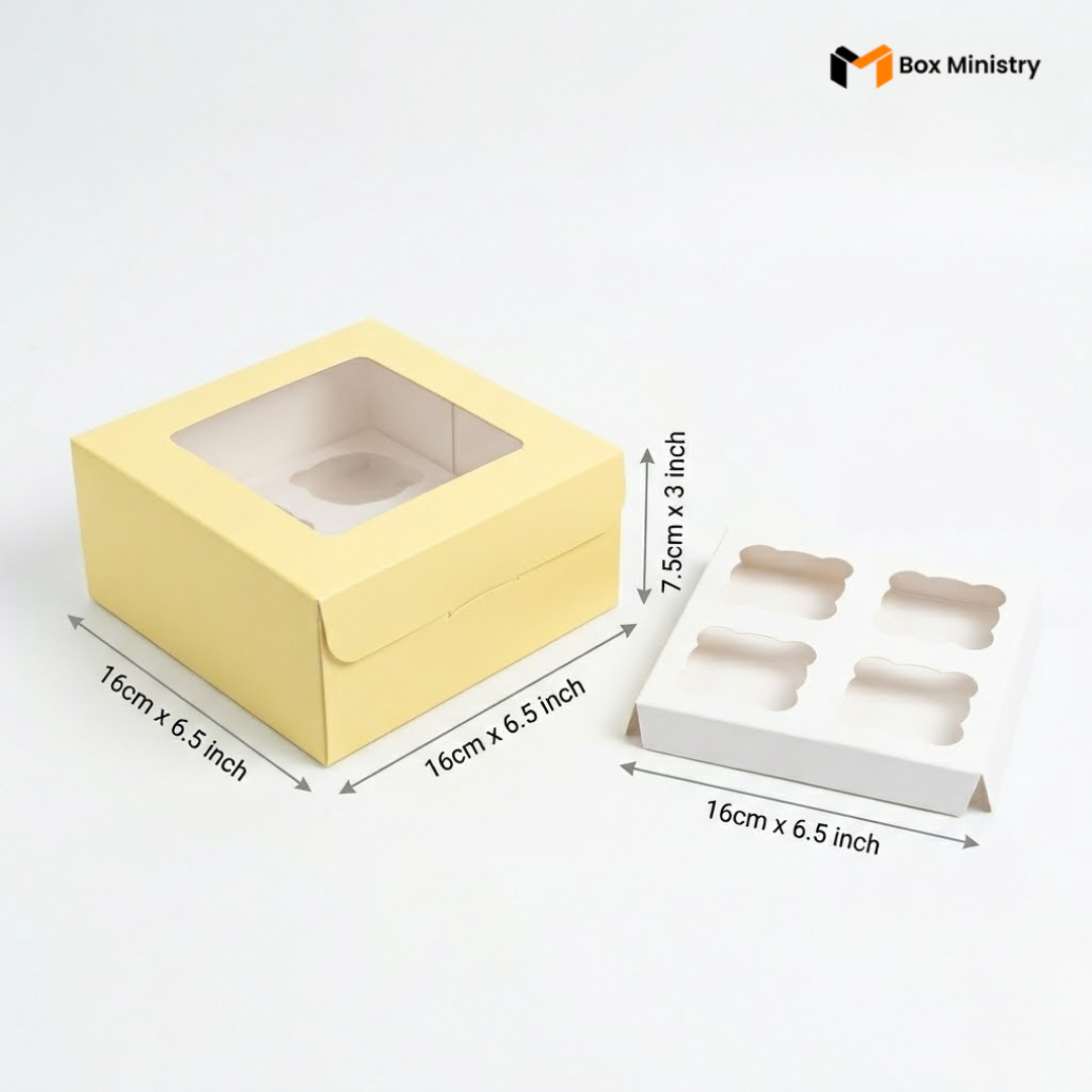 Yellow Color Cupcake Box | With Handle & Without Handle