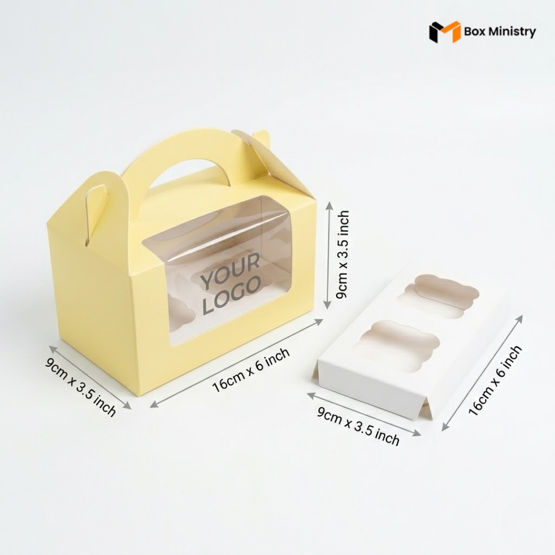 Yellow Color Cupcake Box | With Handle & Without Handle