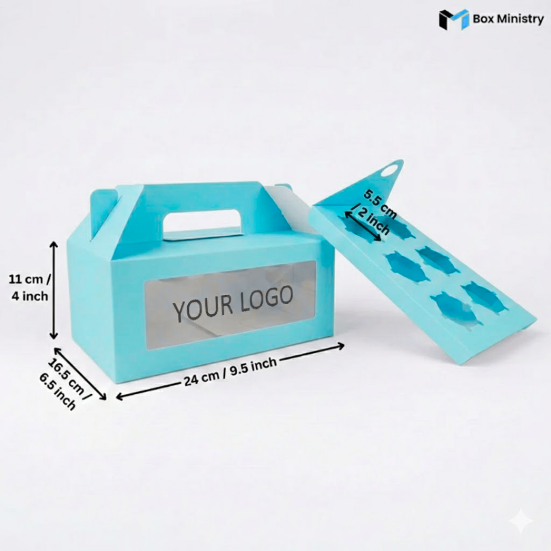 Blue Color Cupcake Box | With Handle & Without Handle