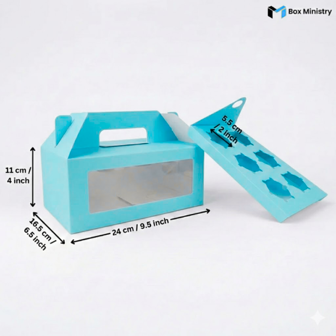 Blue Color Cupcake Box | With Handle & Without Handle