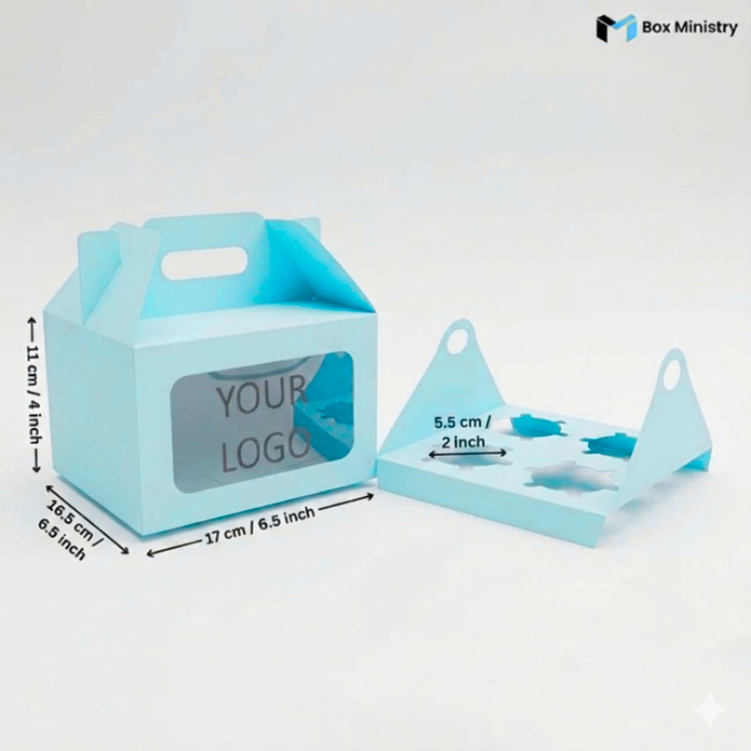 Blue Color Cupcake Box | With Handle & Without Handle