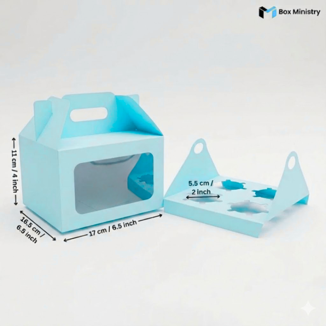 Blue Color Cupcake Box | With Handle & Without Handle
