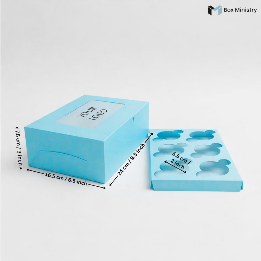 Blue Color Cupcake Box | With Handle & Without Handle
