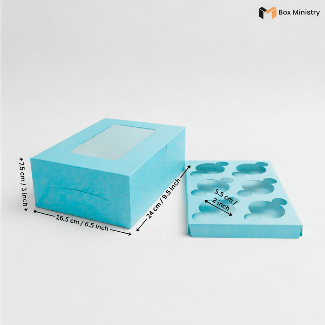Blue Color Cupcake Box | With Handle & Without Handle