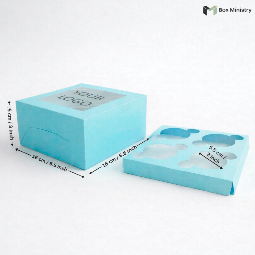 Blue Color Cupcake Box | With Handle & Without Handle
