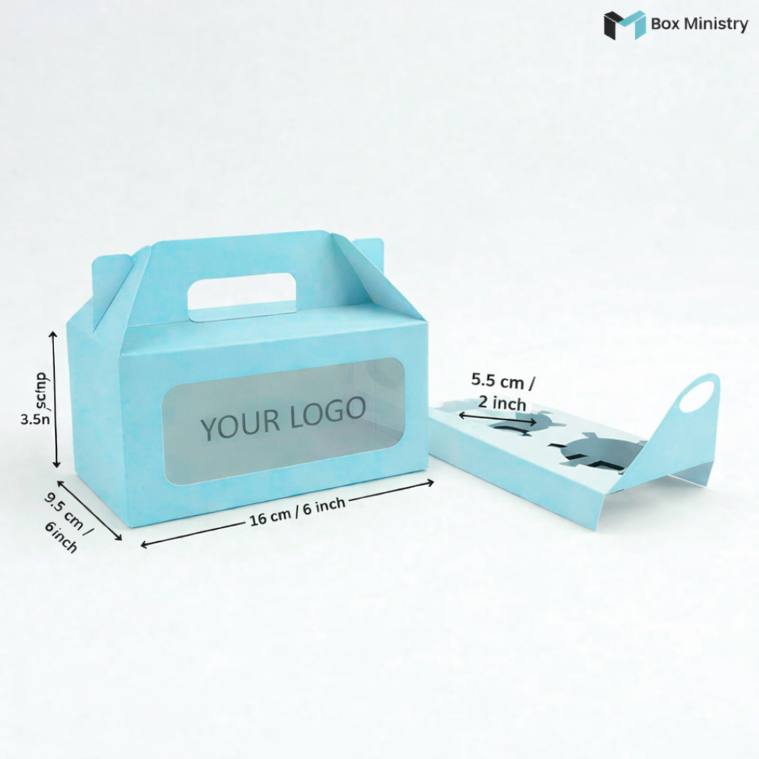 Blue Color Cupcake Box | With Handle & Without Handle