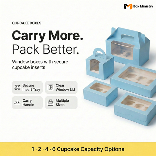 Blue Color Cupcake Box | With Handle & Without Handle