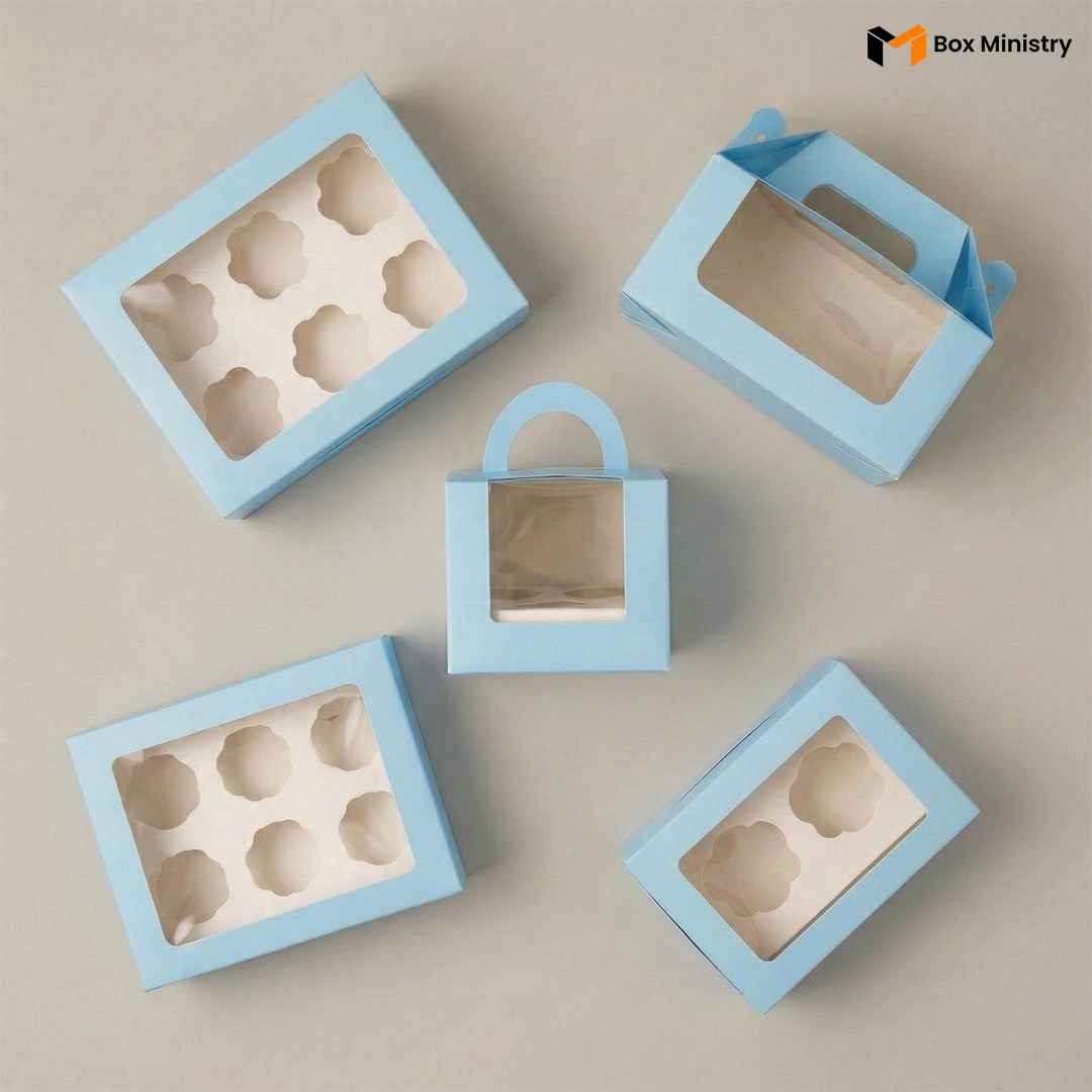 Blue Color Cupcake Box | With Handle & Without Handle