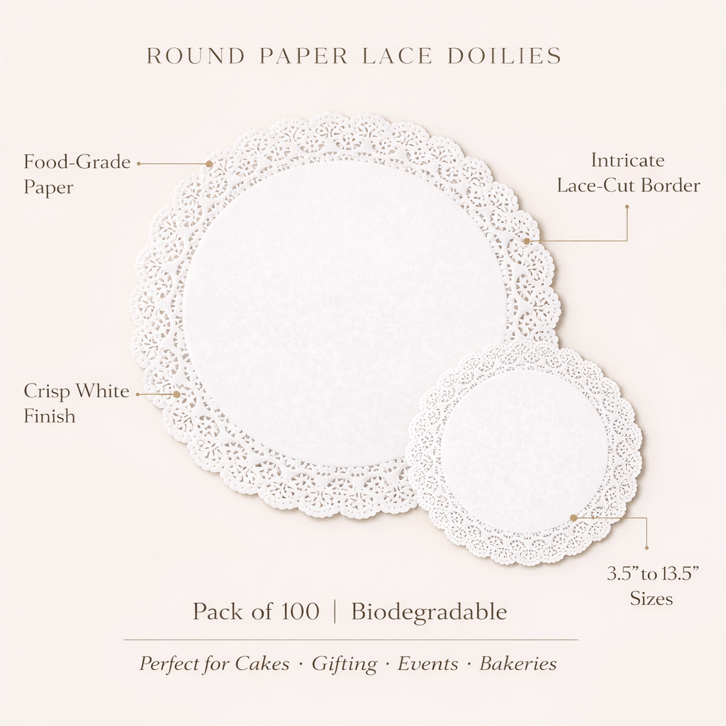 Paper Doilies | Round Decorative Dolly Paper Placemats  | Lace Dollies | Free Logo Print
