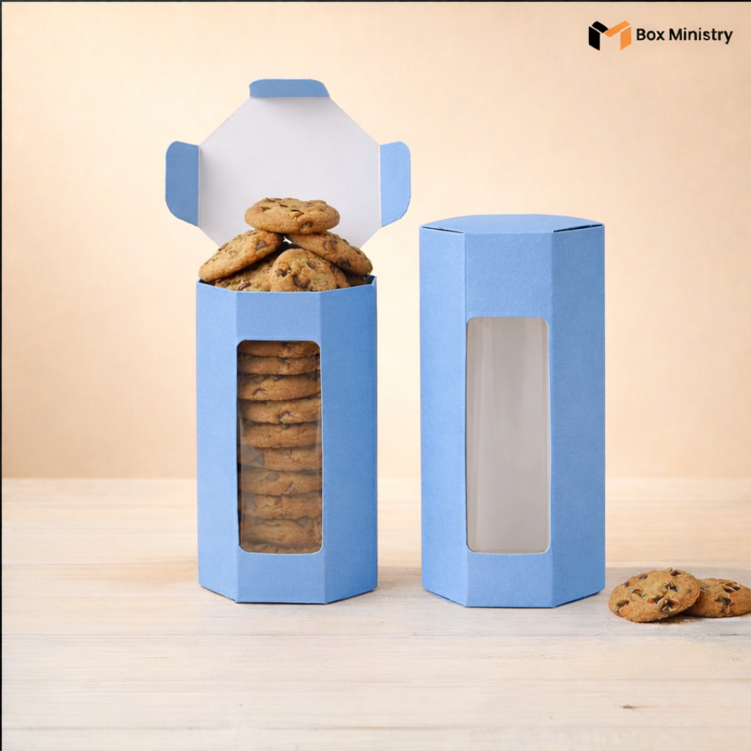 Blue Cookie Box with PVC Window | Free Logo Print
