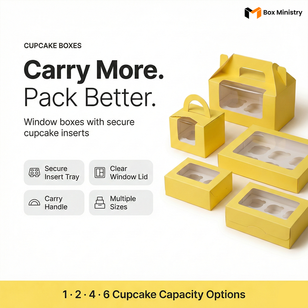 Yellow Color Cupcake Box | With Handle & Without Handle