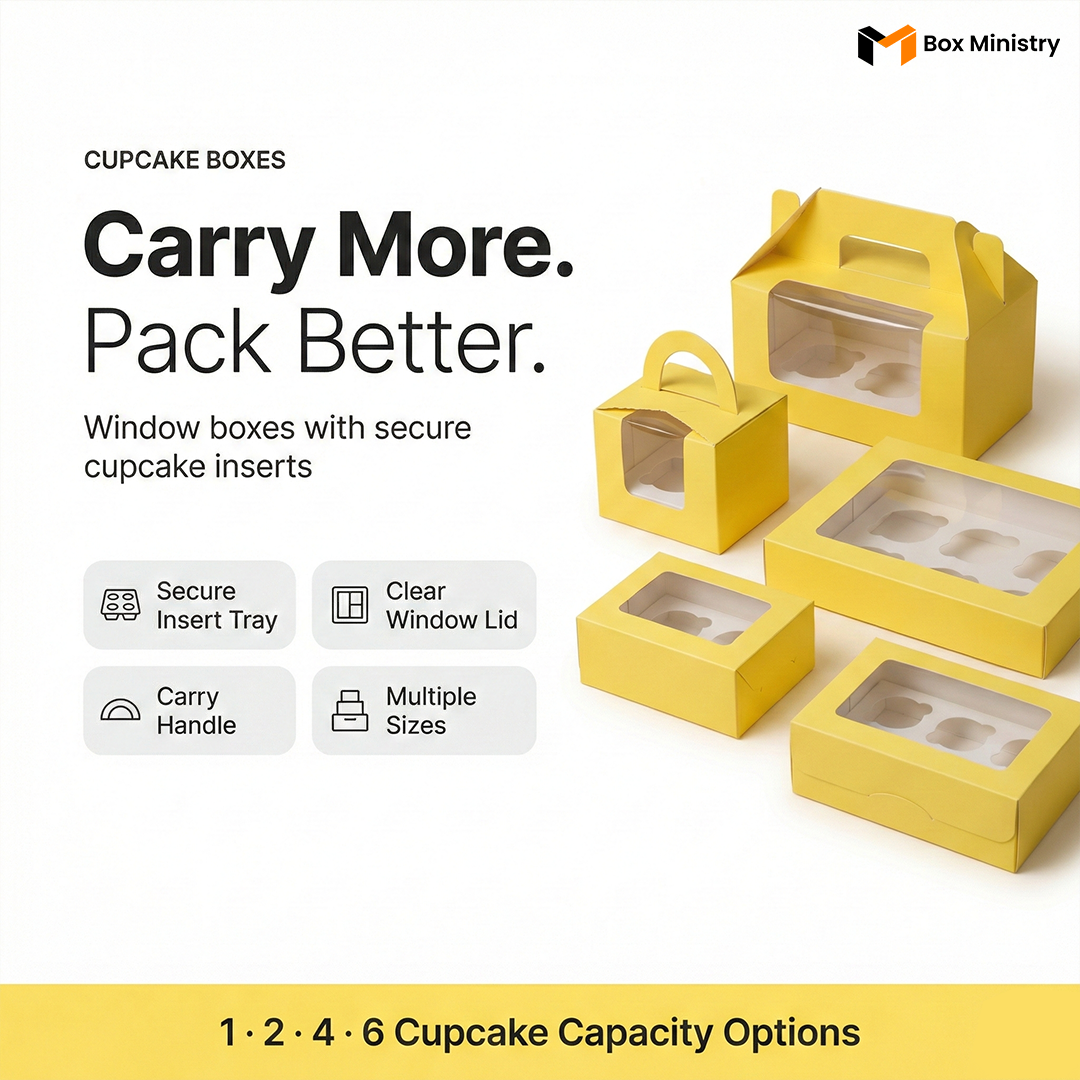 Yellow Color Cupcake Box | With Handle & Without Handle