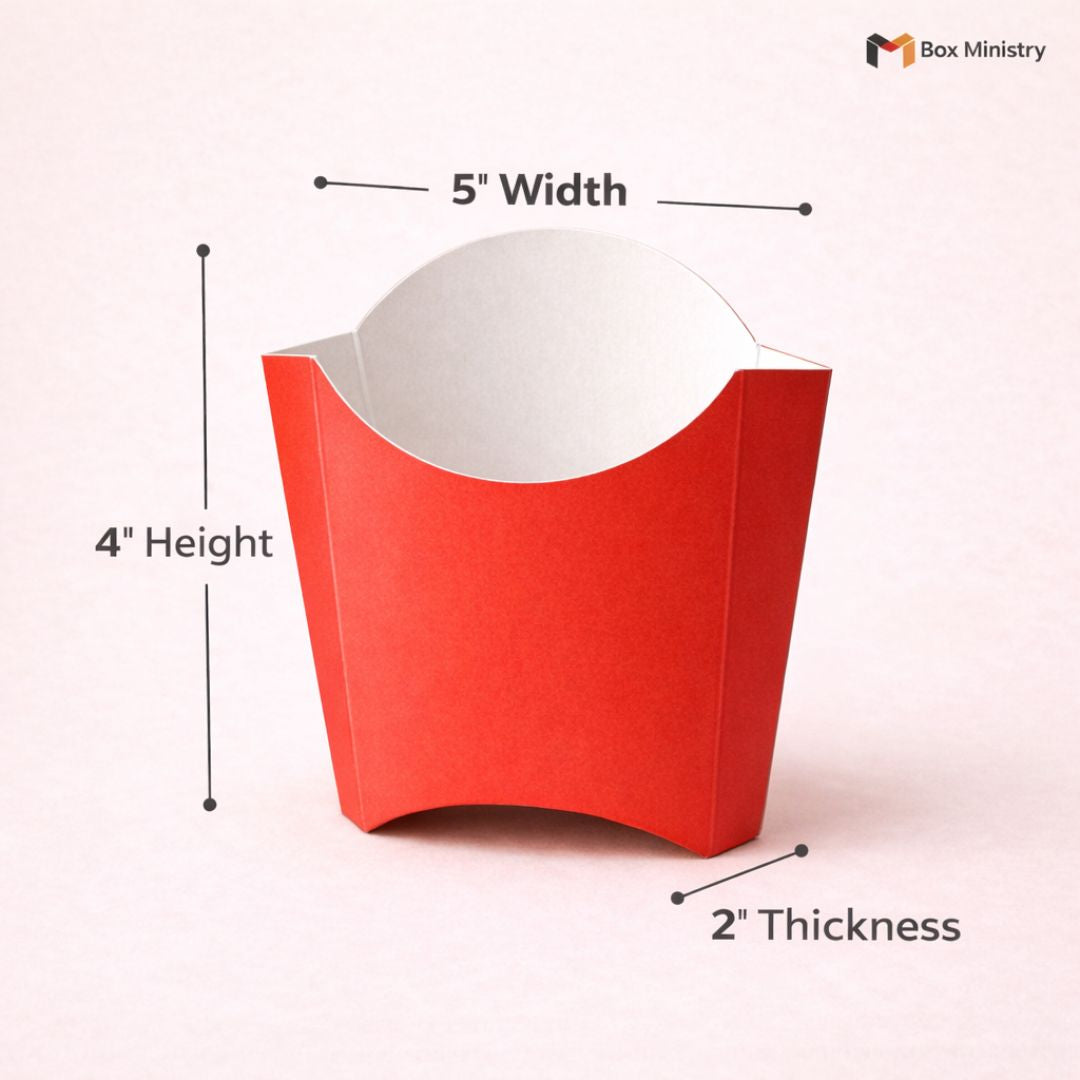 Red paper box with measurements on a white background
