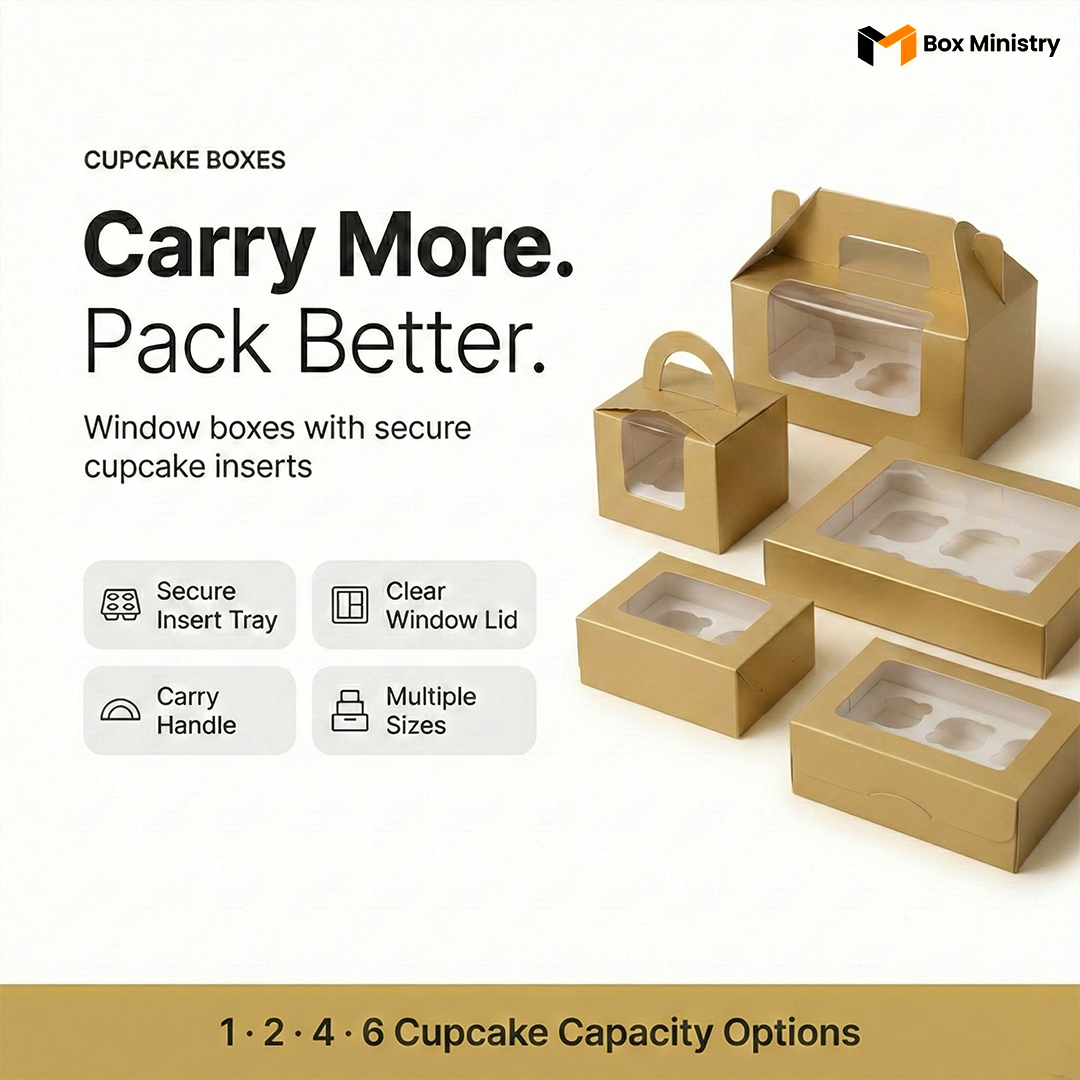 Matte Gold Color Cupcake Box | With Handle & Without Handle