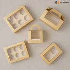 Matte Gold Color Cupcake Box | With Handle & Without Handle