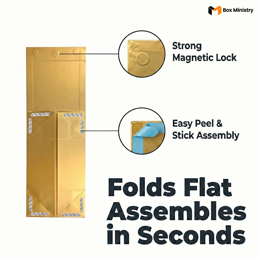 Gold Magnetic Hamper Box | Collapsible Hamper Box - Pack of 1