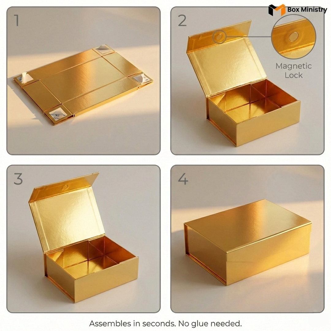 Gold Magnetic Hamper Box | Collapsible Hamper Box - Pack of 1