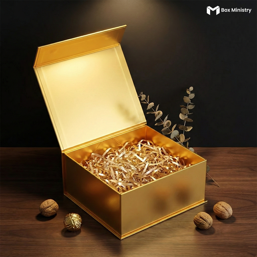 Gold Magnetic Hamper Box | Collapsible Hamper Box - Pack of 1