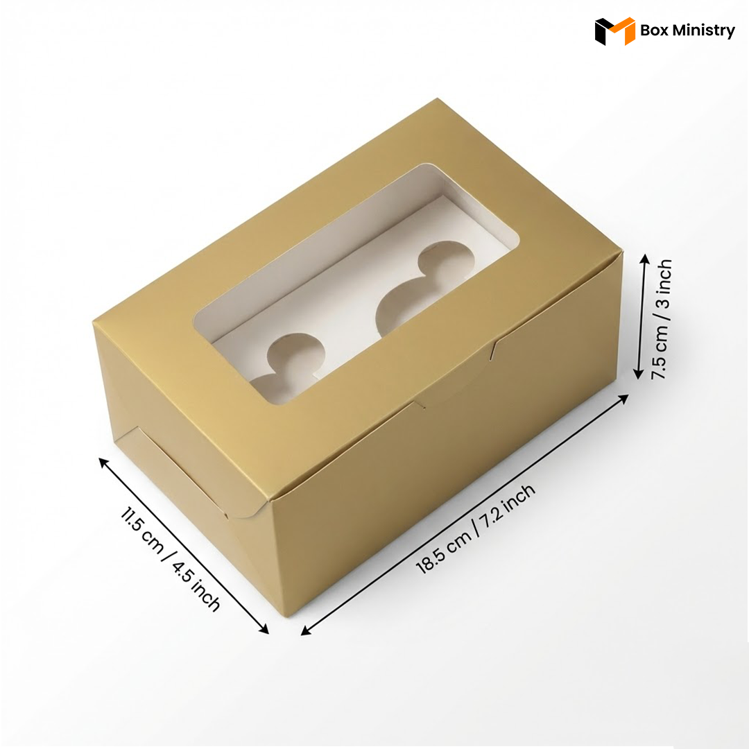 Matte Gold Color Cupcake Box | With Handle & Without Handle