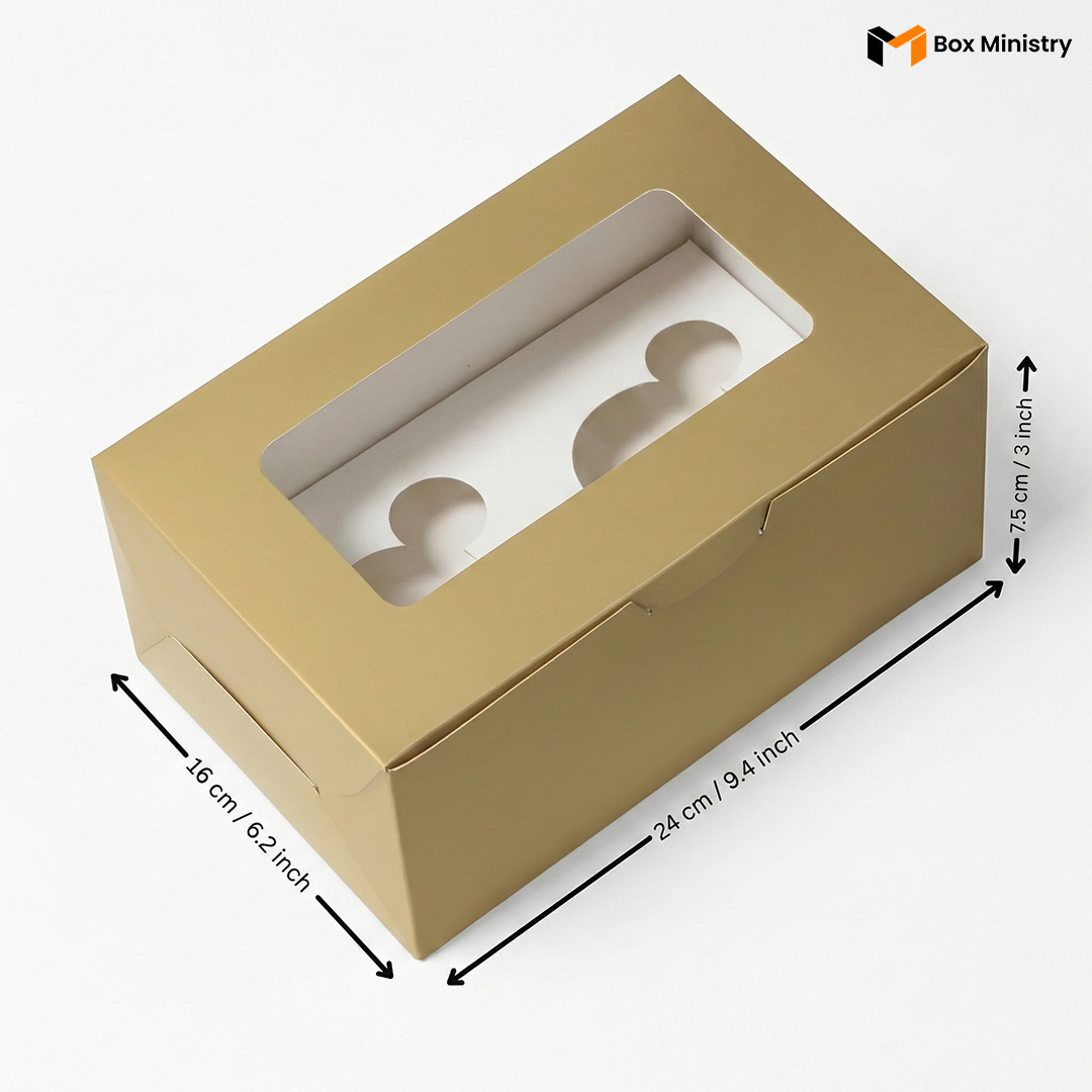 Matte Gold Color Cupcake Box | With Handle & Without Handle