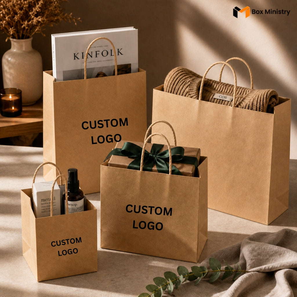 kraft Carry Paper Bag | Strong Handle Carry Bag for Cakes & Retail