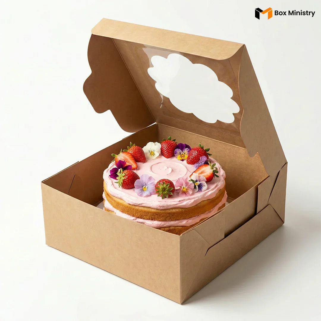 Flower Window Kraft Color Cake Box | ITC Quality | Free Logo Print