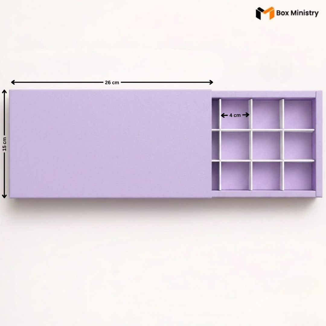 Purple storage unit with dimensions and a brand logo on a white background