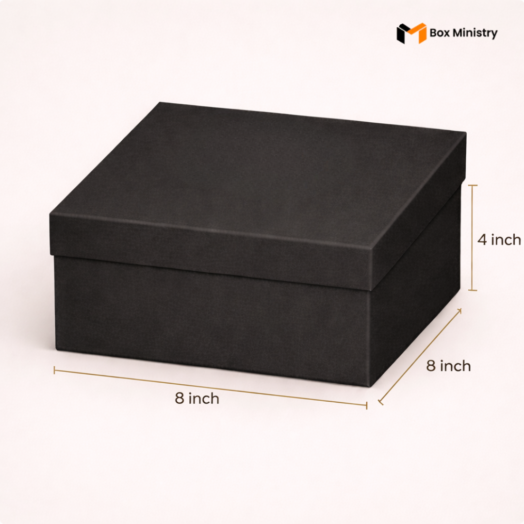 Black rectangular box with dimensions labeled on a white background