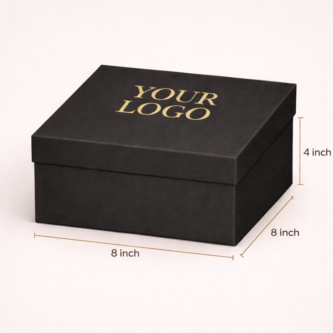Black box with 'YOUR LOGO' text on a white background, showing dimensions.