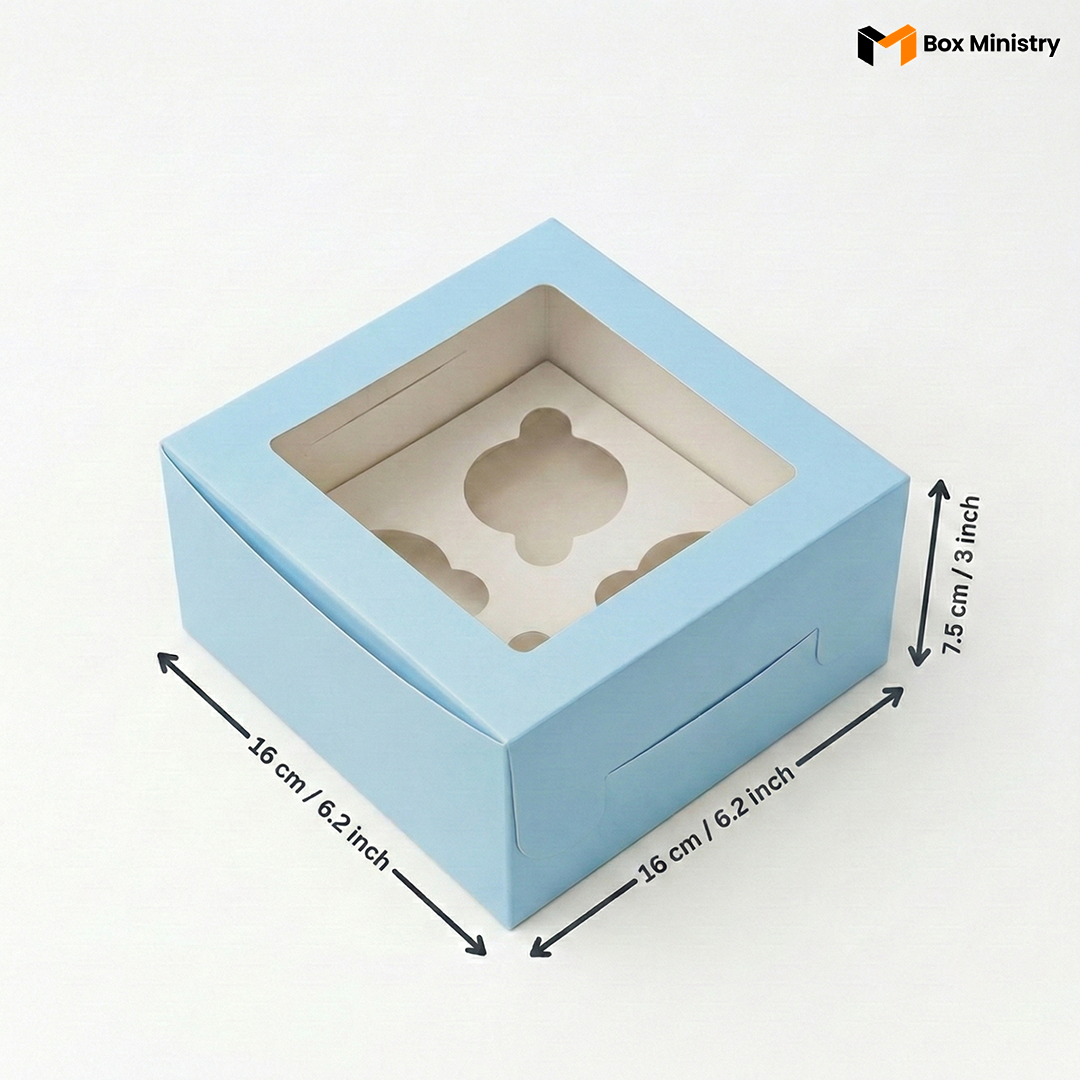 Blue Color Cupcake Box | With Handle & Without Handle