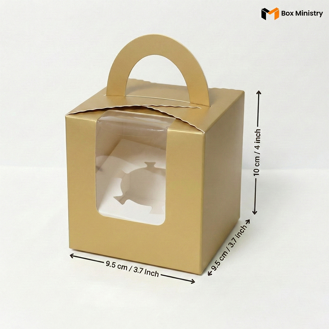 Matte Gold Color Cupcake Box | With Handle & Without Handle