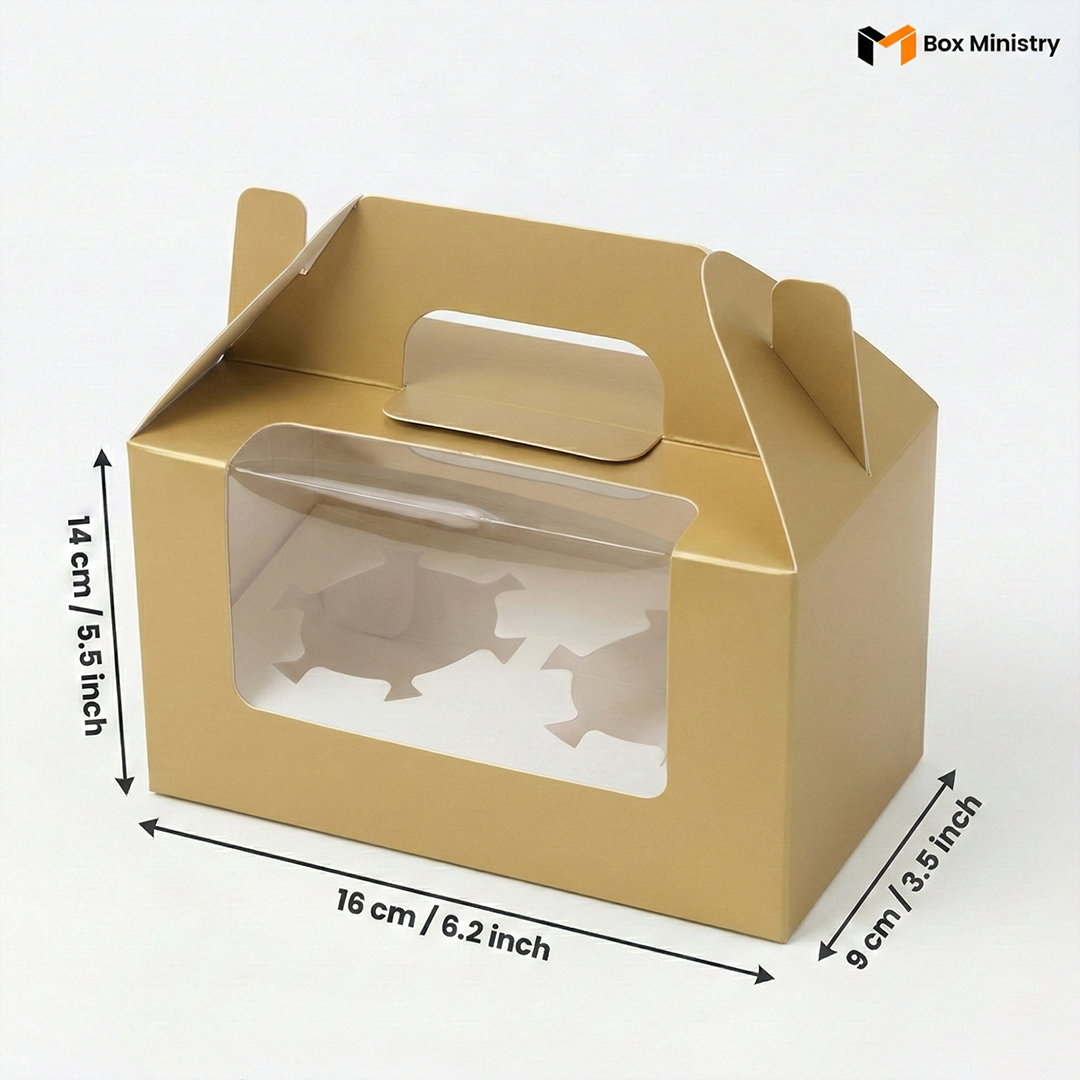 Matte Gold Color Cupcake Box | With Handle & Without Handle