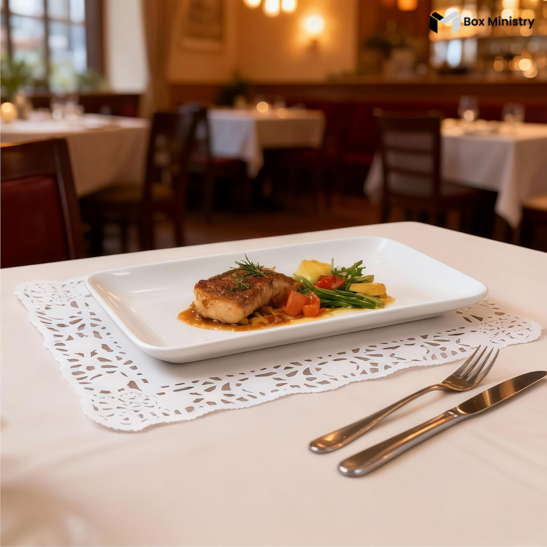 Plated dish of food on a table with cutlery in a restaurant setting