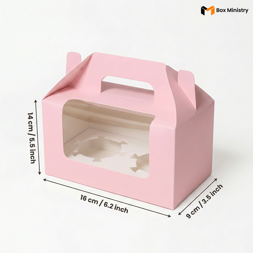 Pink Color Cupcake Box | With Handle & Without Handle
