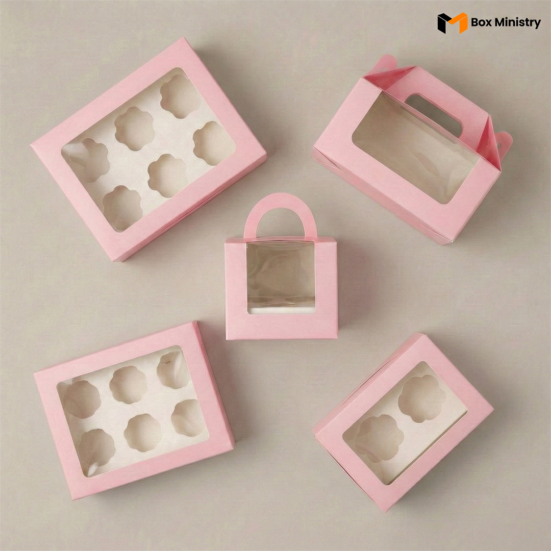 Pink Color Cupcake Box | With Handle & Without Handle
