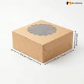 Kraft paper box with window on a white background, featuring dimensions.