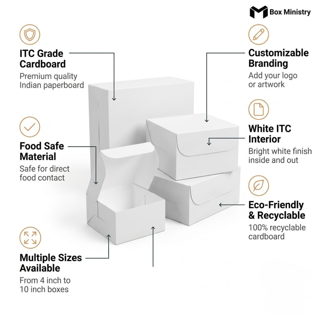 Plain White Cake or Pastry Box | ITC Quality Cake Box | Free Logo Print