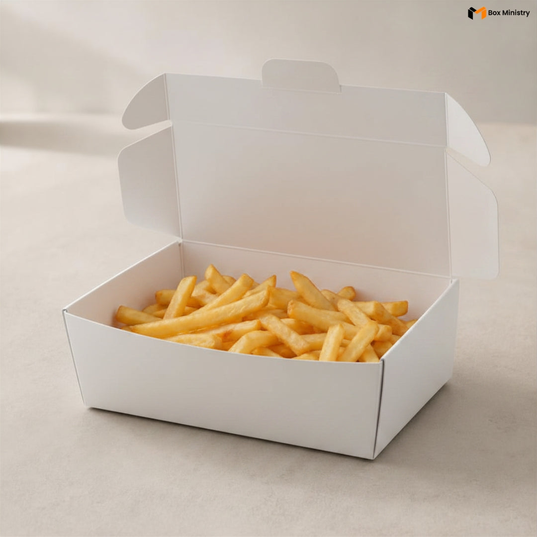 White Open Top Fries Box for Food Packaging