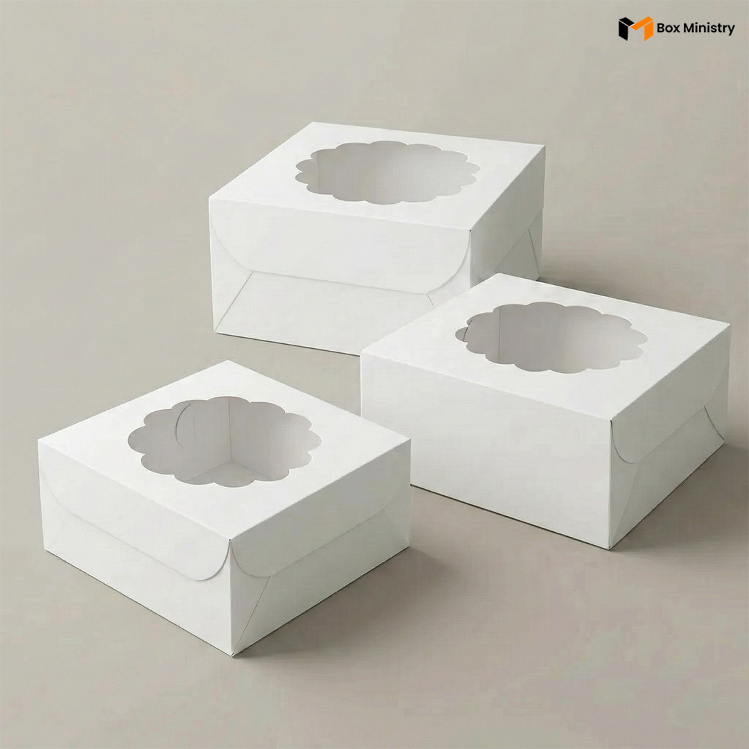 Flower Window White Color Cake Box | ITC Quality | Free Logo Print