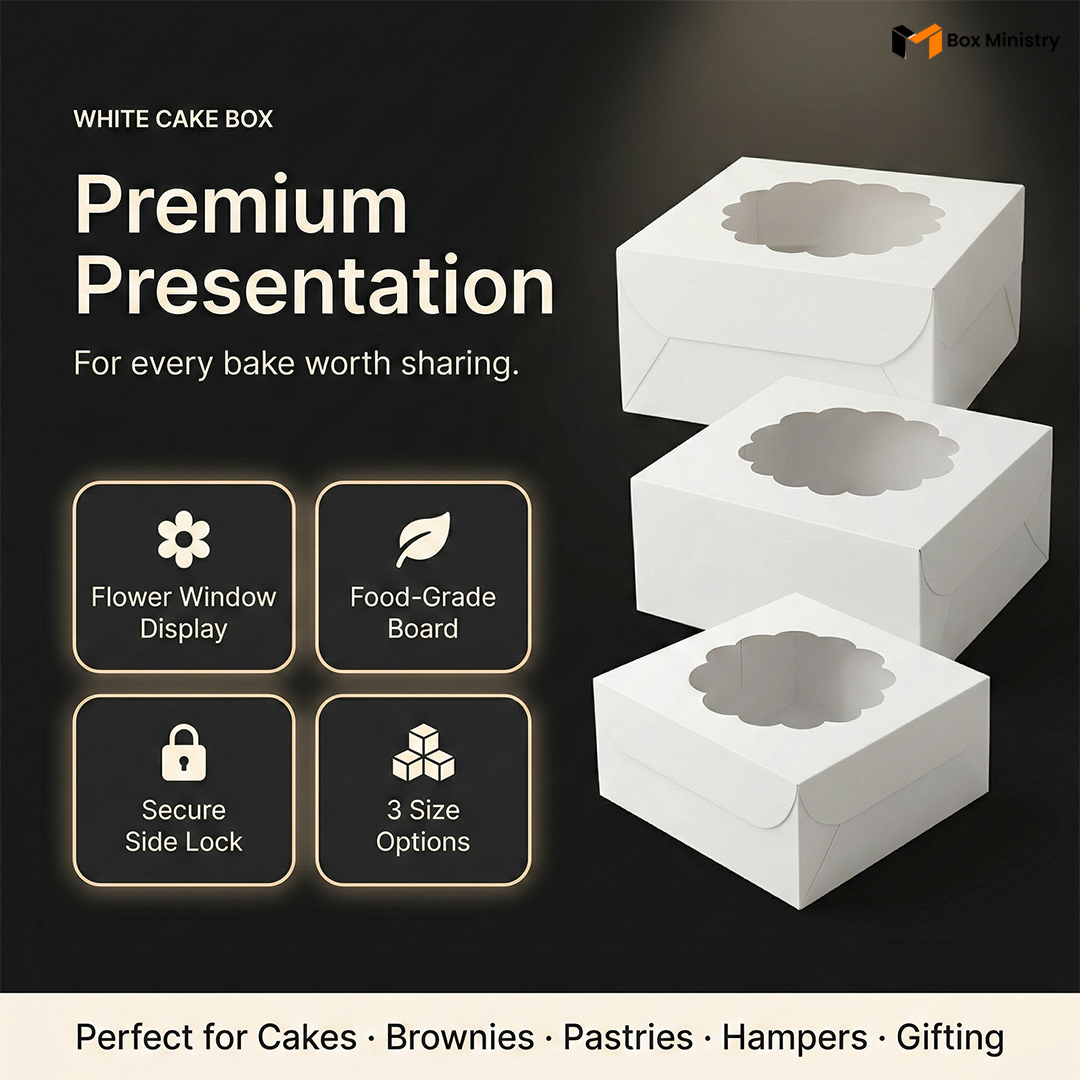 Flower Window White Color Cake Box | ITC Quality | Free Logo Print